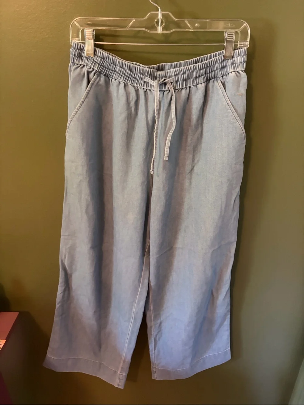 Light Blue women’s Drawstring Linen-Blend Pants